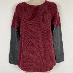 Maison Scotch Biker Burgundy Wool Blend Knit Pleather Sweater